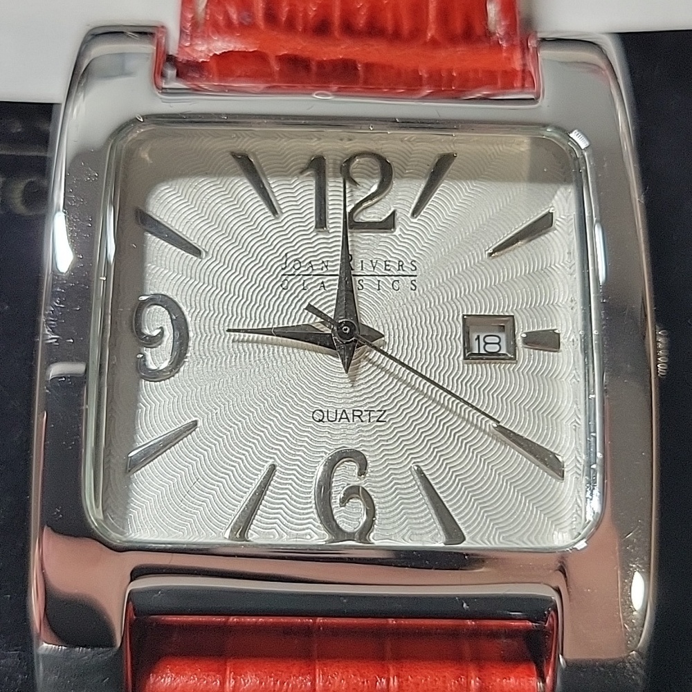 Joan Rivers Red Croc-Embossed Leather Strap Watch